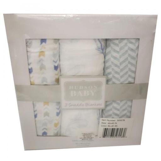 [BV50557B] Manta para Envolver al Bebé Set/3 Caja de Regalo Azul