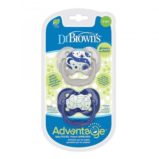 [DRPA12004] Dr. Browns - Chupetas Advantage Reversibles Brillante en Oscuridad  0-6m Azul (PA12004-INTL)