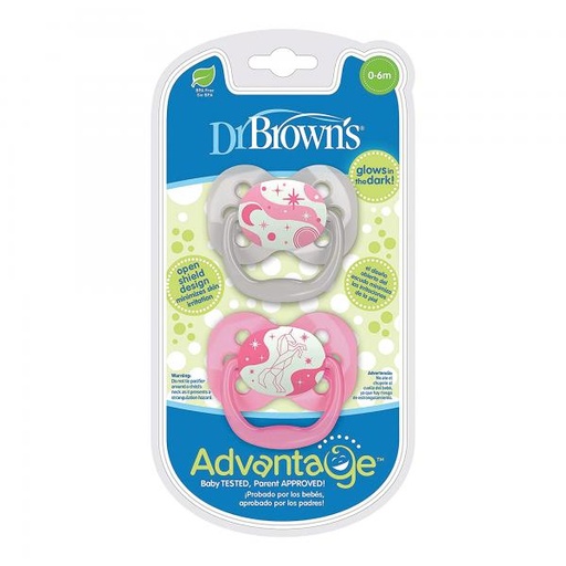 [DRPA12003] Dr. Browns - Chupetas Advantage Reversibles Brillante en Oscuridad 06m Rosa (PA12003INTL)