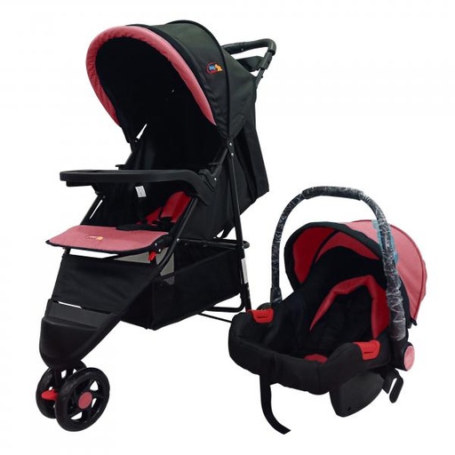 [FDAH253P] Baby Basics Coche 3 Ruedas Rosado con PortaBebé 14Kg Máximo.