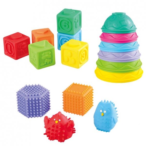 [PG24086] Juego de Figuras Sensoriales Apila Organiza y Estruja en Caja 16pzs 12m+