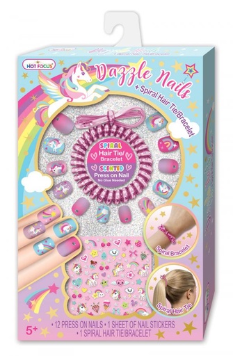 [HF030UC] Juego de Uñas y Pulsera Espiral Unicornio 5a+