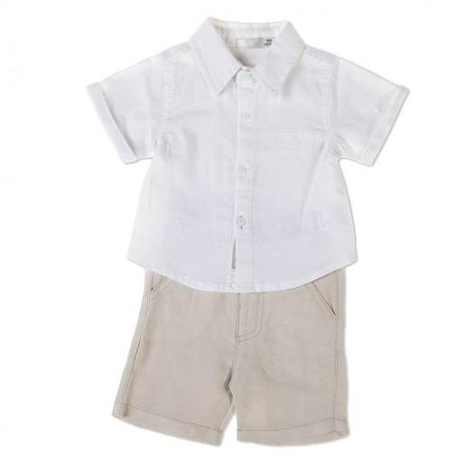 [BBL1829212M] Camisa Blanca de Botones C/Pantalón Corto 12m