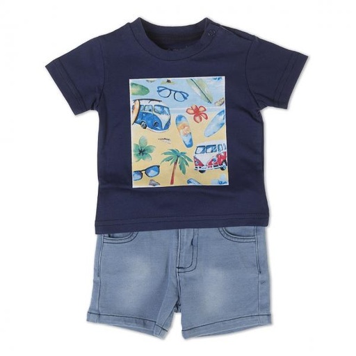 [BBL192553M] Conjunto Camisa Azul y Short 3m
