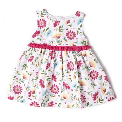 [BBL191716M] Vestido sin Mangas Flores Blanco/Fucsia 6m