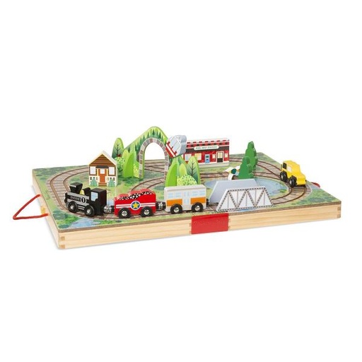 [MD30140] Ferrocarril y Tren de Madera Portátil 17Pzs 3a+