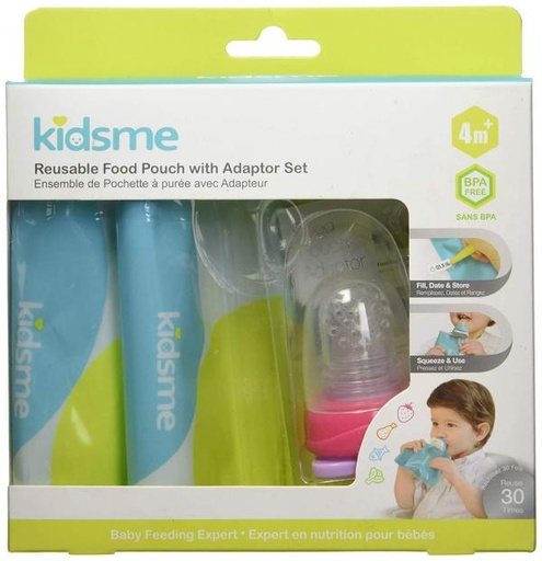 [FDKM160499LA] Bolsita de Alimentos Reutilizable Fucsia para Bebé con Adaptador 4m+