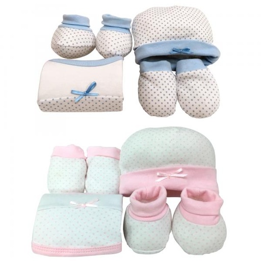 [FDBQ43423] Baby Basics Conjunto Gorrito.Babero.Guantes. Medias Caja de Regalo 012m