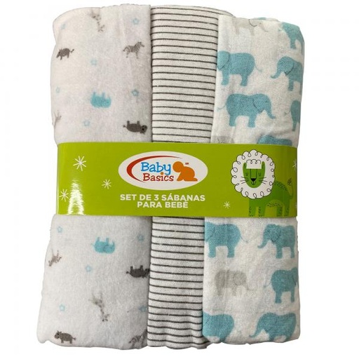 [FDBQ9106B] Baby Basics Juego de Sábanas para Bebé Set de 3 piezas (ElefanteRayas)