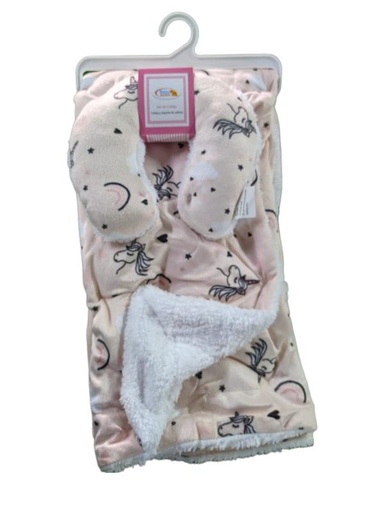 [FDPR4596] Baby Basics Cobija y Soporte de Cabeza Rosada Estampado Unicornio.