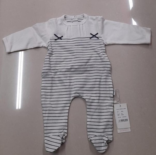 [BBL190230M] Mameluco Manga Larga Blanco Rayas Azules c/Lazos Caja de Regalo 0m