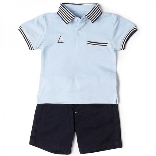 [BBL1924312M] Conjunto Camisa y Pantalón Corto Celeste 12m