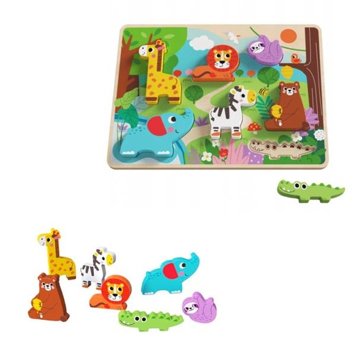 [TKTH633] Rompecabezas de Encajar animales de la Selva 12m+
