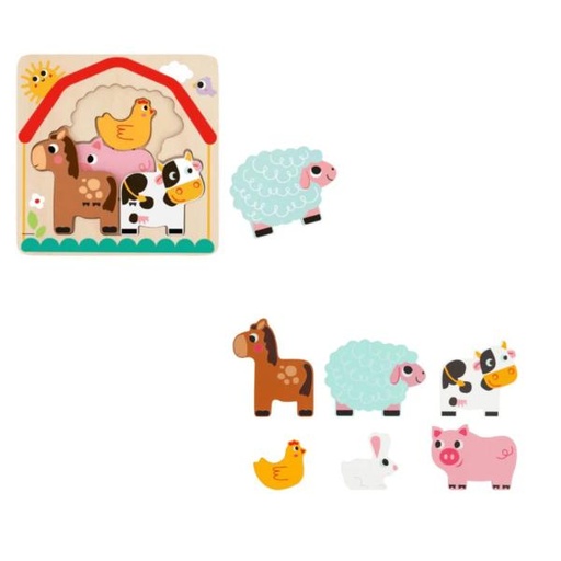 [TKTH623] Rompecabezas de Varias Capas de Animales de la Granja 12m+