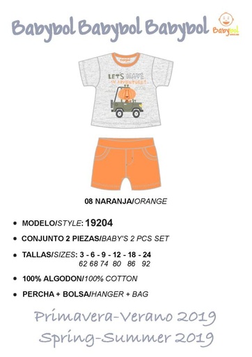 [BBL192049M] Conjunto 2 Piezas Camisa y Short Gris/Naranja 9m