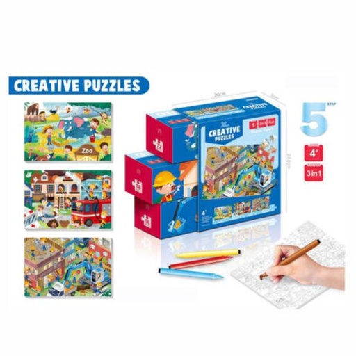 [WW707797] Rompecabezas 3en1  para colorear  3a+