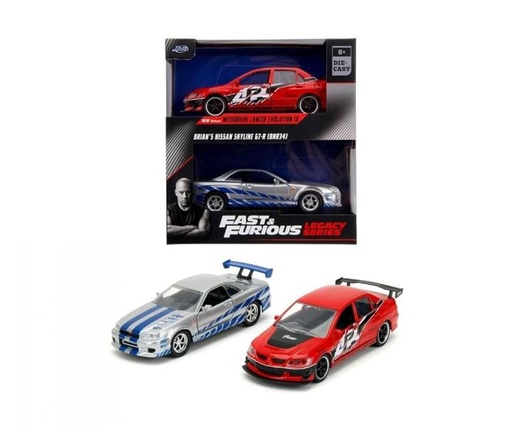 [JA34256] Carro Fast & Furious  Legacy Set/2 8a+Esc:1:32 (Mitsubishi Lancer & Skyline GT) 8a+