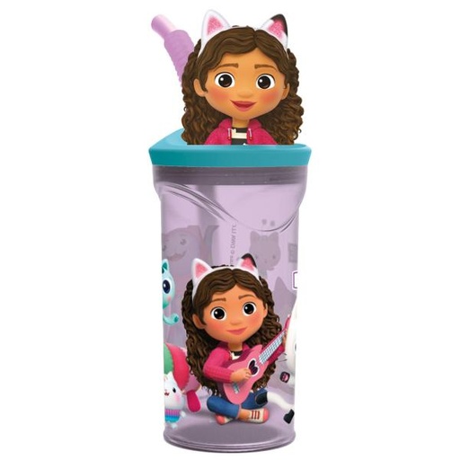 [SR21266] Vaso con Tapa 3D Pajilla Casa de Muñecas de Gabbys  360ml