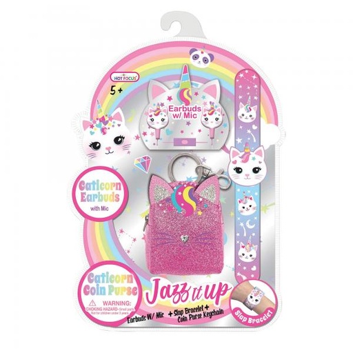 [HF612CAT] Set de Audifonos, Pulsera y Monedero de Gaticornio 5a+