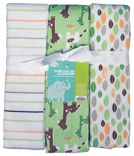 [FDBQ9104G] Conjunto de Frazadas de Algodón Set de 3 Verde- Amarilla