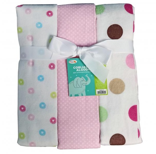 [FDBQ9104P] Baby Basics Conjunto de Frazadas de Algodón Set de 3 Rosado