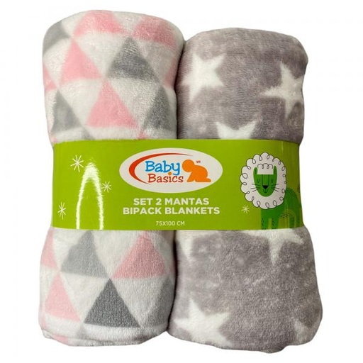 [FDBQ9105P] Baby Basics Conjunto de Mantas para Bebé Set de 2 Rosado/Gris